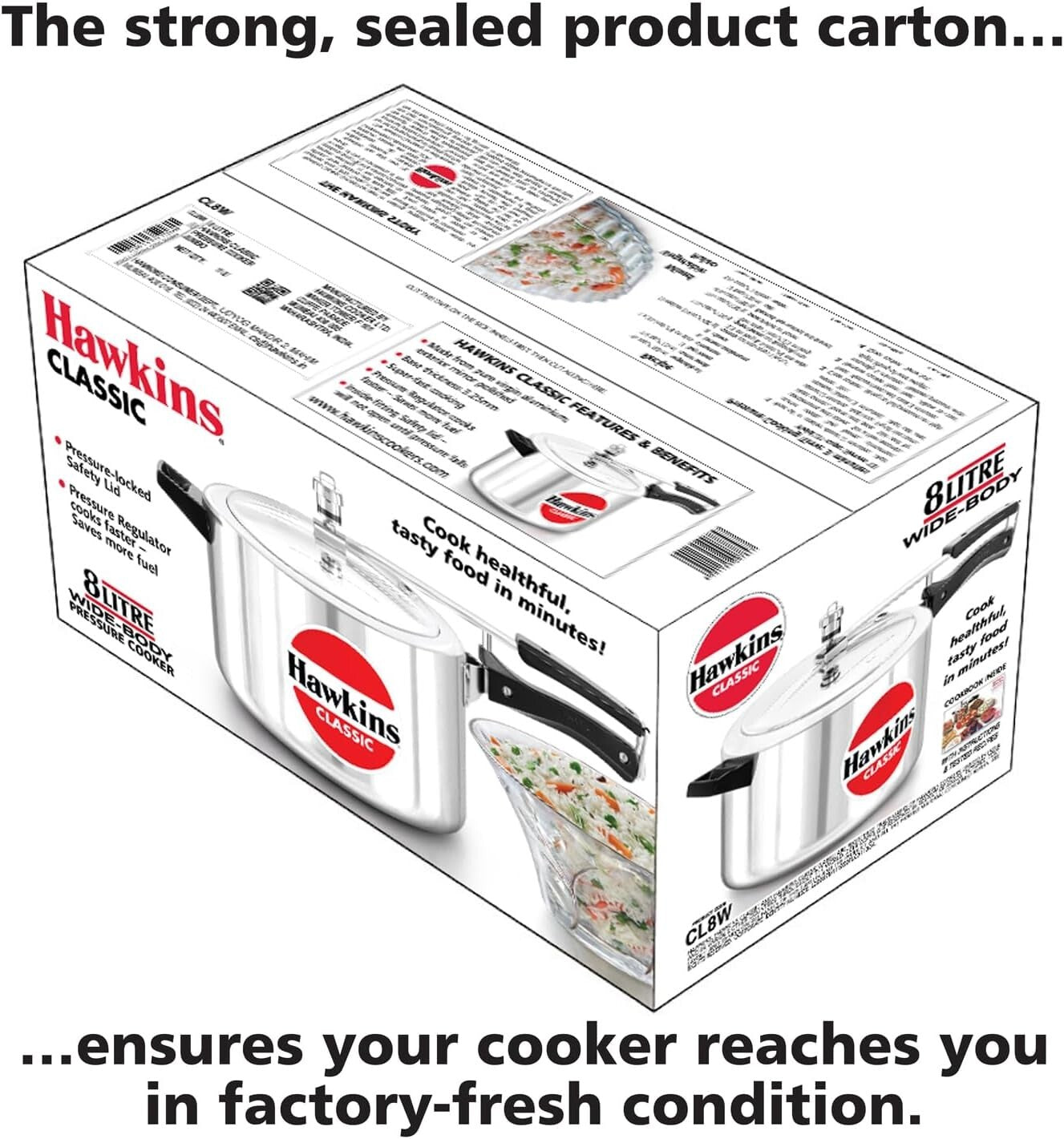 Hawkins Classic Pressure Cooker Jumbo, 8 Litre Capacity  Free Shipping